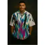 Men’s Oversized Vintage Shirt – Multicolor Zigzag Abstract Print - Velmora Prime