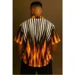 Men’s Oversized Vintage Shirt – Velmora Inferno Shirt – Flame & Stripe Blend - Image 2