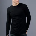 Long Sleeve Plain Round Neck T-Shirt - Black