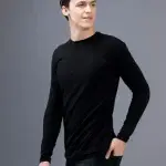 Long Sleeve Plain Round Neck T-Shirt - Black - Image 3
