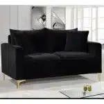 2 Seater Sofa - Black Fabric Compact Modern Living Room Couch