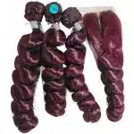Noble M99j Burgundy 26" French Curl Hair Extension with Closure - Premium Real Hair Bundles