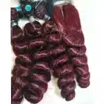 Noble M99j Burgundy 26" French Curl Hair Extension with Closure - Premium Real Hair Bundles - Image 3