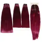 Noble Burgundy Double Drawn Straight Hair Bundle X Real Hair Extension With A Closure For Women