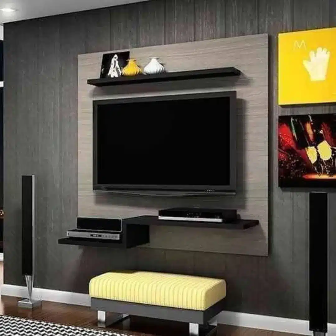 54979_1750420472 Tv Console Floating Wall Shelve For 32" Tv- Z Biege-black - Image 1