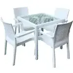 Malibu Rattan Dinning Table And 4 Chairs Set - White