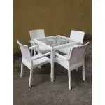 Malibu Rattan Dinning Table And 4 Chairs Set - White - Image 2