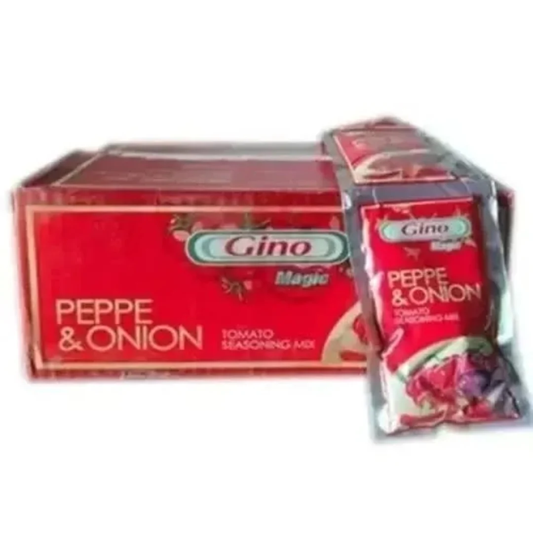 218168_1692531859 Gino Pepper & Onion Tomato Paste - 1 Carton - 70g X 50 Sachets - Image 1