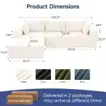 New 108" Plush Corduroy Cloud Couches Sectional Sofa with L-Shaped Modular Boneless Sofa for Living Room - Image 2