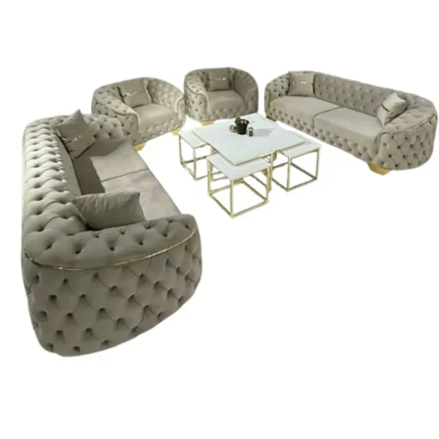 239572_1759592758 7 Seater Sofa Set - Grey Velvet - Image 1