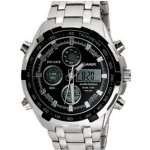 Quamer Black Dial Stainless Steel Analogue Digital Watch - Silver