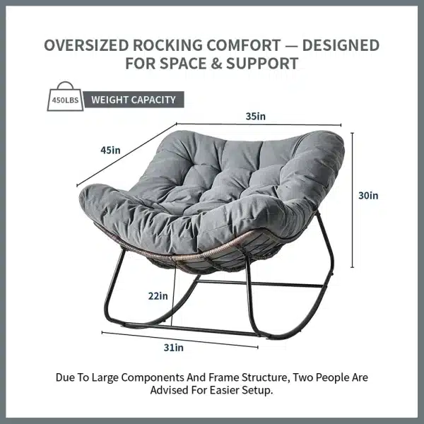 Oversized Papasan Wicker Rocking Chair with Cushion - Image 3