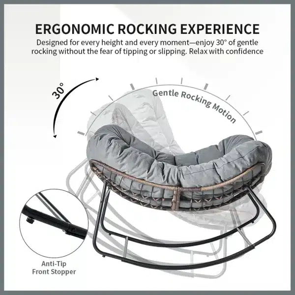 Oversized Papasan Wicker Rocking Chair with Cushion - Image 2