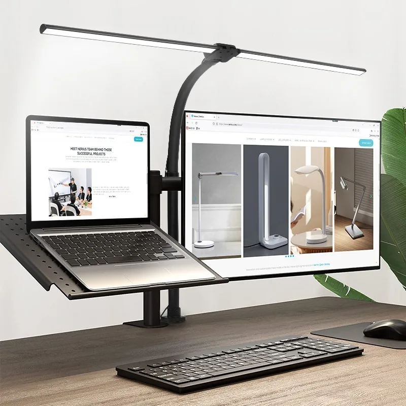 LED Desk Lamp for Home Office - Eye-Caring Architect Lamp with Clamp, Dual Screen Monitor Gooseneck Smart Light