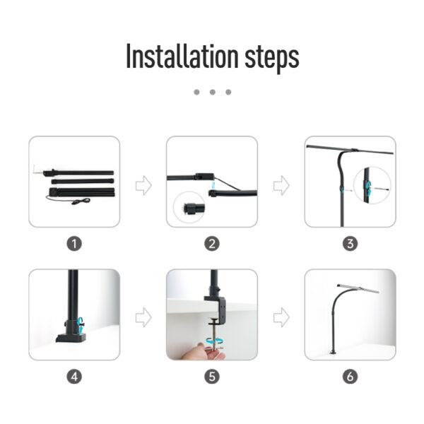 LED Desk Lamp for Home Office - Eye-Caring Architect Lamp with Clamp, Dual Screen Monitor Gooseneck Smart Light - Image 6