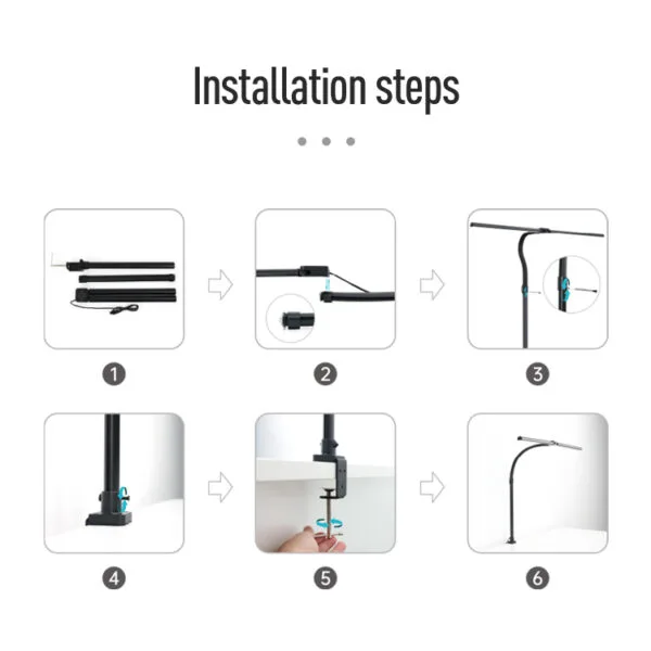 LED Desk Lamp for Home Office - Eye-Caring Architect Lamp with Clamp, Dual Screen Monitor Gooseneck Smart Light - Image 6