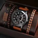 Luxurious Leather Hand Watch & Bangle Set - Elegant Timepiece & Fashion Accessory