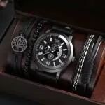 Luxurious Leather Hand Watch & Bangle Set - Elegant Timepiece & Fashion Accessory - Image 2