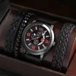 Luxurious Leather Hand Watch & Bangle Set - Elegant Timepiece & Fashion Accessory - Image 3