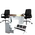 Complete Office Furniture Set: Metal Table, 2 Chairs, 4-Drawer Cabinet & 3-Seater Leather Sofa