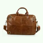 Premium Genuine Leather Laptop Bag Brown - 15.6 inch Professional Messenger Briefcase - Image 2